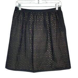 NWOT Lida Baday Black Eyelet Overlay Pleated Mini Skirt Designer Quiet Luxury 4